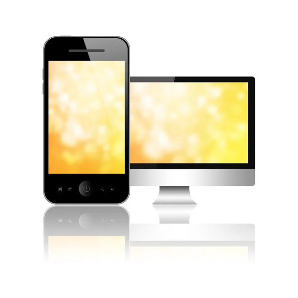 Computer and phone with yellow screens — Stock Photo, Image