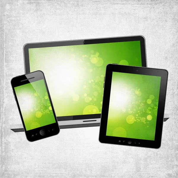Tablet PC, teléfono móvil y portátil — Foto de Stock