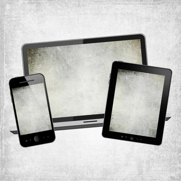 Tablet pc, telefone celular e notebook — Fotografia de Stock