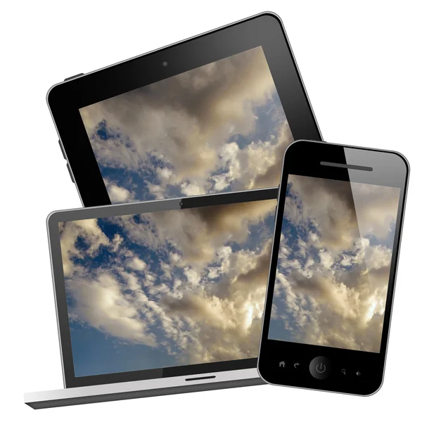 Tablet pc, mobile phone and notebook — Stock Photo, Image