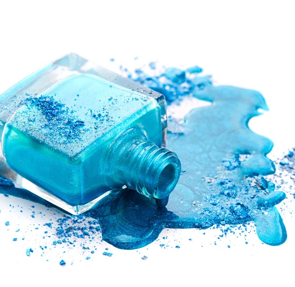 Blue nail polish with eye shadow — Stock Photo, Image