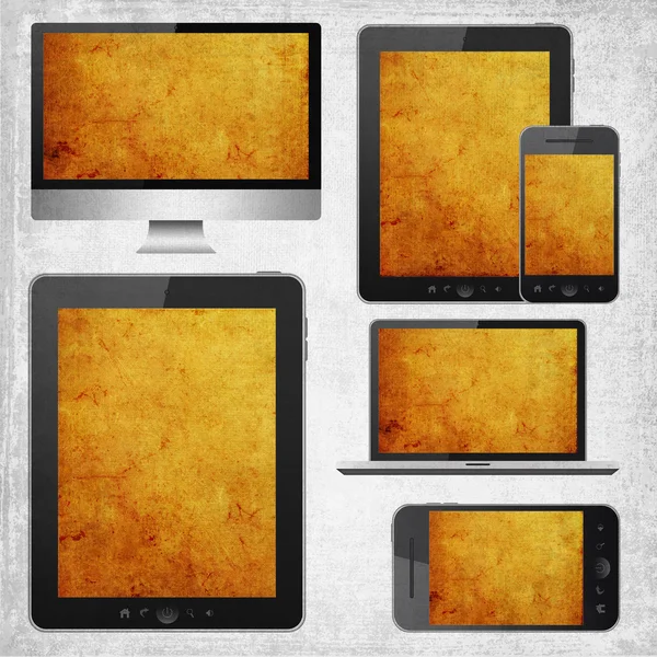 Počítače tablet pc, mobilní telefon, notebook a hd tv — Stock fotografie