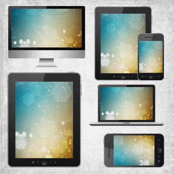 Tablet pc, mobile phone, notebook and hd tv — Stock Photo, Image