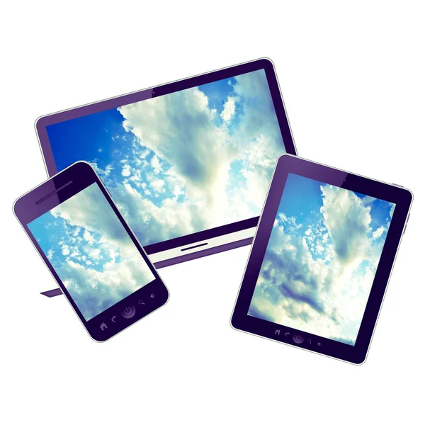 Tablet pc, hd tv en mobiele telefoon — Stockfoto