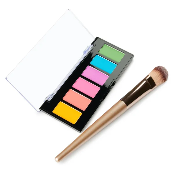 Eye Shadow Palette Makeup Brush Isolated White Background — Stock Photo, Image