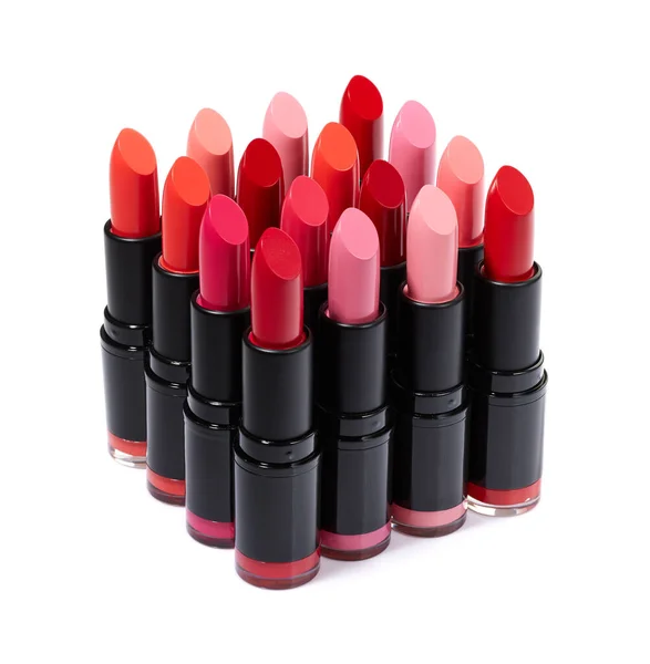 Many Lipsticks Different Colors Isolated White Background — Stock Photo, Image