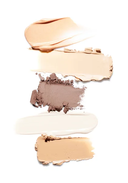 Strokes Tone Foundation Eye Shadow Concealer Highlighter Isolated White Background — Stock Photo, Image