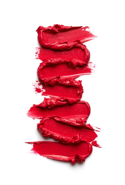 Set Red Lipstick Stroke Isolated White Background — Stock Photo, Image