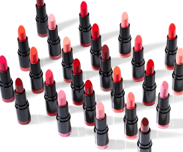 Bright Red Pink Lipsticks White Background — Stock Photo, Image