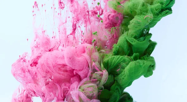 Abstract Explosie Roze Groene Verf Splash Achtergrond Gemengde Inkt Water — Stockfoto