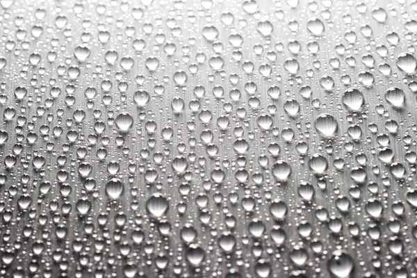 Gocce Pioggia Una Texture Piatta Grigia Superficie Acciaio — Foto Stock