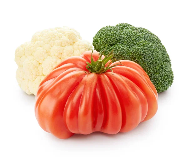 Verse Groenten Regeling Tomaat Broccoli Kool Geïsoleerd Witte Achtergrond Gezond — Stockfoto