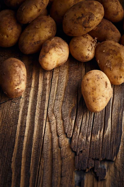 Pommes Terre Sur Fond Bois Nourriture Vintage Nature Morte Avec — Photo