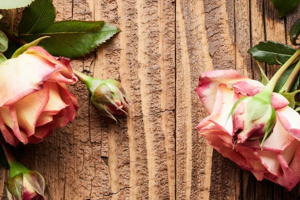 ヴィンテージの木の板の上のバラ背景 — ストック写真