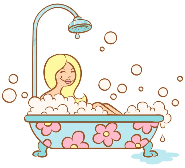 Chica y baño de burbujas — Vector de stock