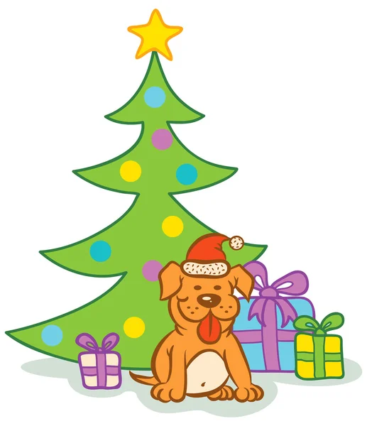 Dog and christmas tree — Stock Vector