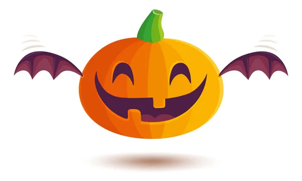 Icono Vectorial Calabaza Con Alas Murciélago Estilo Kawaii Para Halloween — Vector de stock