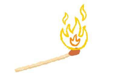 Vector retro illustration of a match with fire in hand drawing style. Vintage icon of match with flame. clipart