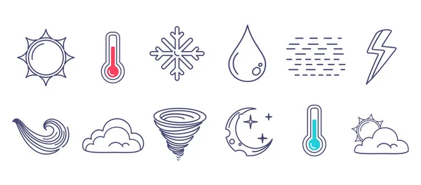 Vector Establece Iconos Meteorológicos Estilo Plano Vector Iconos Planos Símbolos — Vector de stock