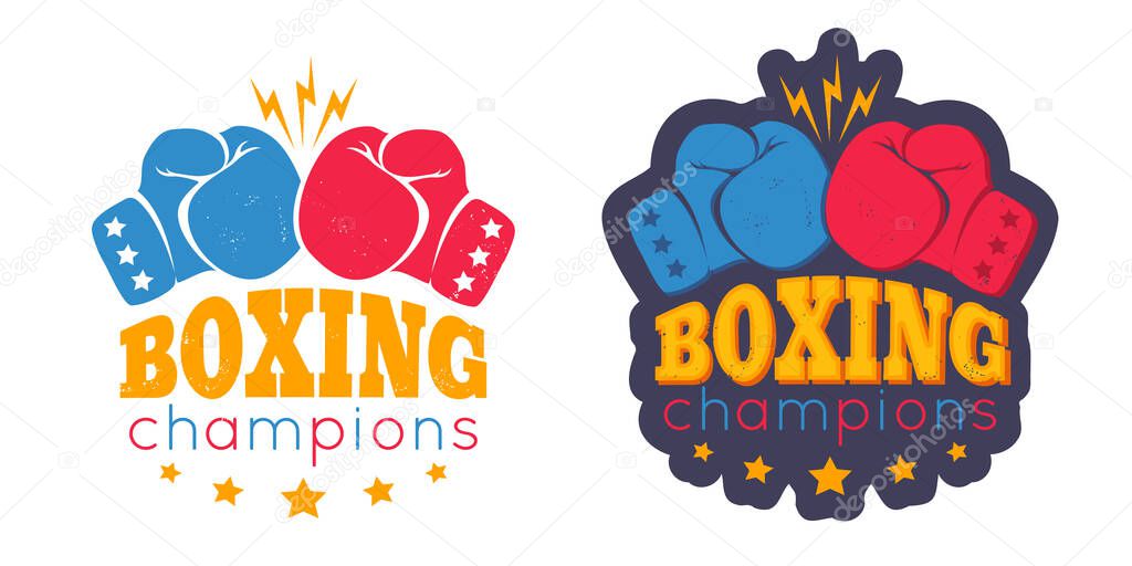 Vector set vintage logos for a boxing with two gloves. Vintage logo for boxing with glove.