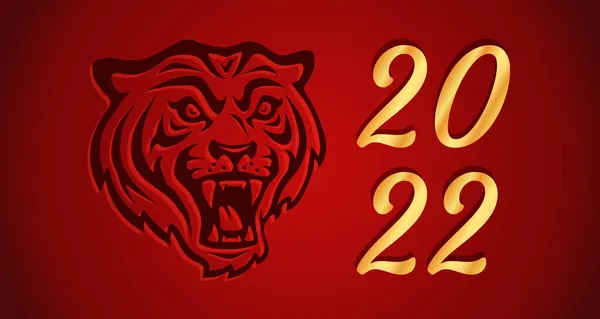 Chiński Nowy Rok 2022 Roku Tygrysa Czerwonym Tle Plakat Wektorowy — Wektor stockowy