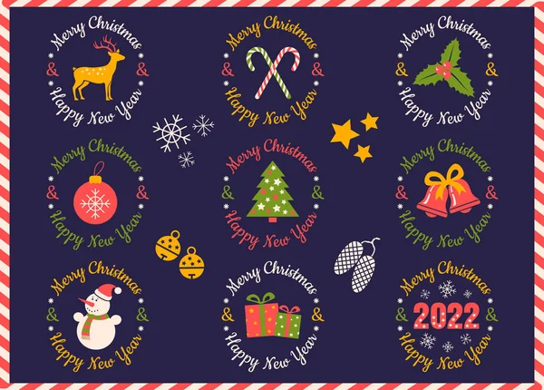 Vector Set Vintage Logos Christmas New Year Christmas Banners 2022 — Stock Vector