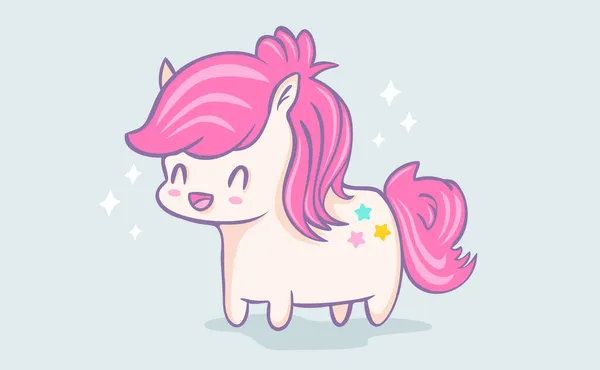 Vektorillustration Eines Niedlichen Ponys Kawaii Stil Niedliches Pony Mit Sternen — Stockvektor