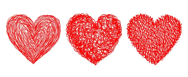 Vector Set Icons Heart Hand Drawing Style Vector Illustration Red — 图库矢量图片