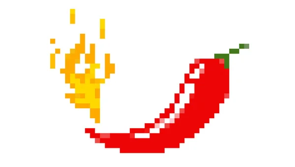 Vector Illustration Hot Chilli Pepper Fire Pixel Style Vector Emblem — Archivo Imágenes Vectoriales