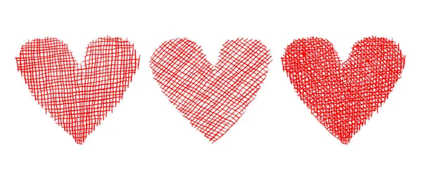 Vector Set Icons Heart Hand Drawing Style Vector Illustration Red — Stock Vector