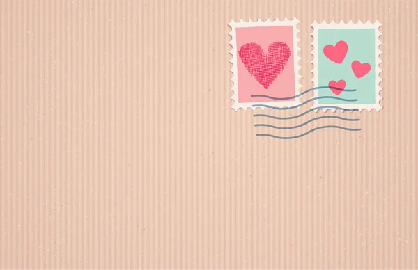 Vector Illustration Old Craft Paper Post Stamp Vintage Style Valentines — Stock Vector