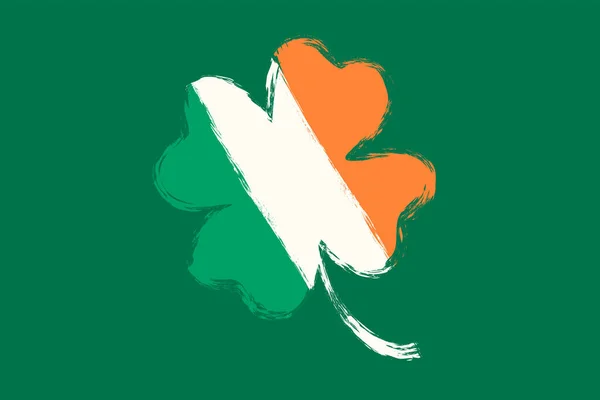 パトリックの日のためのアイルランドの旗のような幸運なクローバーを持つベクトルヴィンテージのポスター アイルランドの旗を持つ幸運な4枚の葉のクローバーのベクトルイラスト ラッキークローバーポスター — ストックベクタ