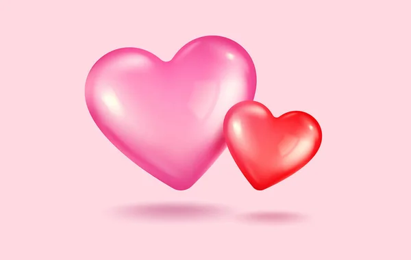 Vektor Ikonen Aus Rosa Und Roten Herzen Zum Valentinstag Realistischem — Stockvektor