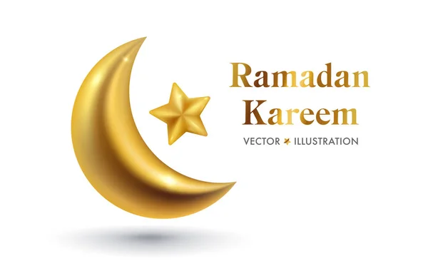 Vector Banner Ramadan Kareem Holiday Golden Moon Realistic Style Celebrate Stock Vector