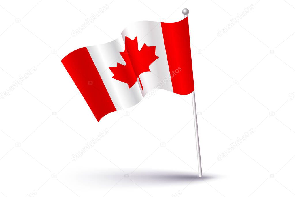 Vector Canadian flag in 3D style. Vintage flag of Canada for holidays.