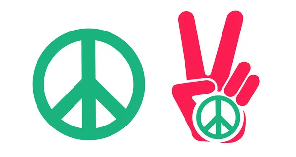 Vektor Setzte Symbole Der Hand Und Friedenssymbole Hand Und Zwei Stockillustration