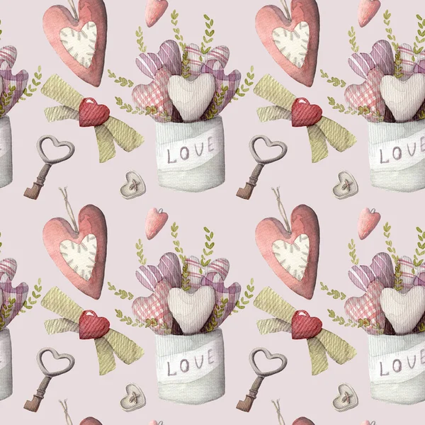 Valentijnsdag romantische naadloze patroon aquarel hand geschilderd — Stockfoto