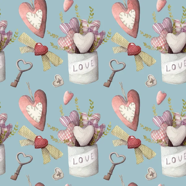 Valentijnsdag romantische naadloze patroon aquarel hand geschilderd — Stockfoto