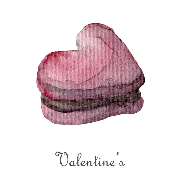 Aquarel Valentijnsdag clipart. macarons in de vorm van het hart Geïsoleerd op witte achtergrond. — Stockfoto