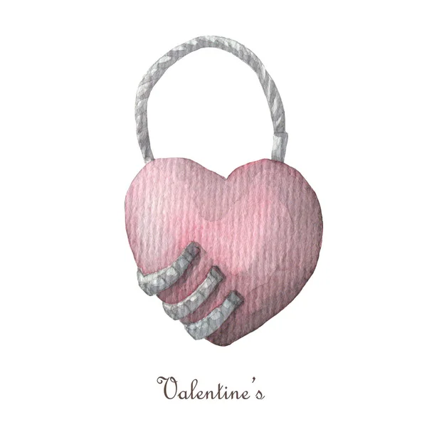 Candado en forma de corazón Aislado sobre fondo blanco. Clipart día de San Valentín acuarela. —  Fotos de Stock