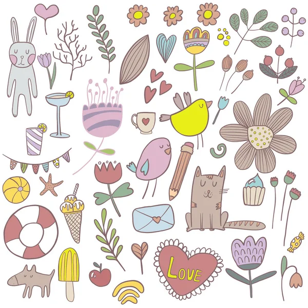 İskandinav tarzında sevimli farklı hayvanlar ve bitkiler. Çizgi filmdeki çocuklar bebek partisi davetiyesi, bebek odası dekoru, poster için tırmanıyorlar..