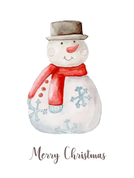 Watercolor Christmas Snowman Hand Painted New Year Decor Isolated White — Stock Photo, Image