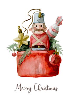 Suluboya Noel süsleme oyuncağı. Beyaz renkte elde boyanmış yeni yıl dekoru