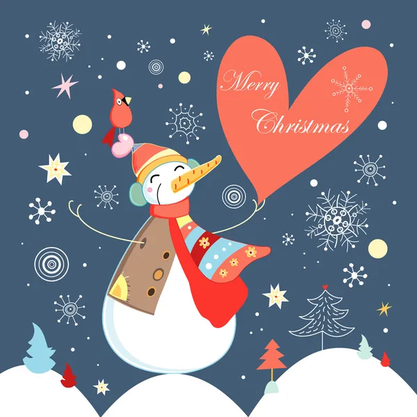 Jolly sneeuwpop met hart — Stockvector
