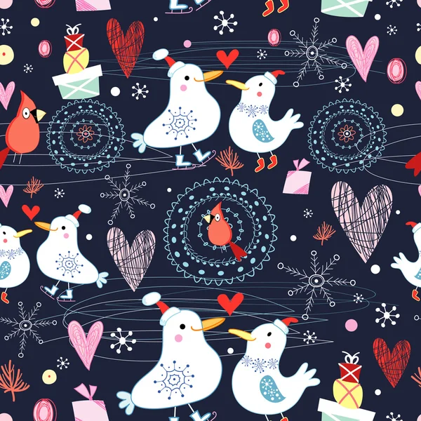 Texture hivernale avec oiseaux — Image vectorielle