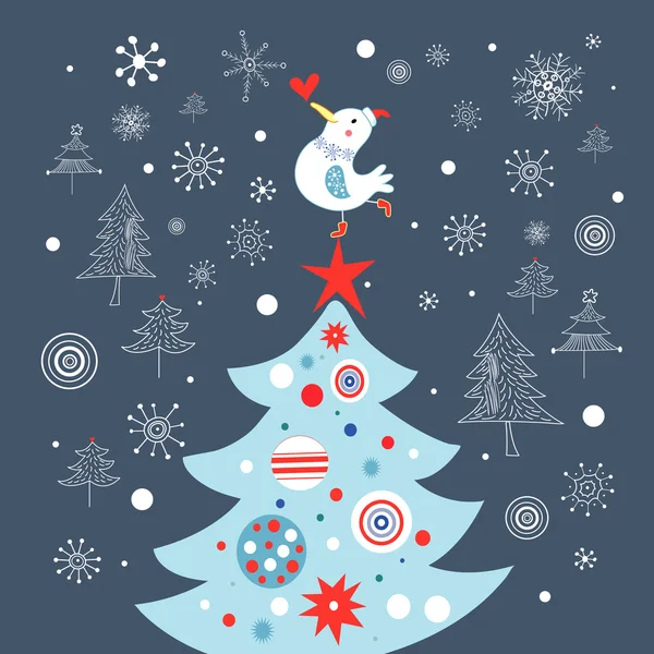 Árbol de Navidad con un pájaro — Vector de stock