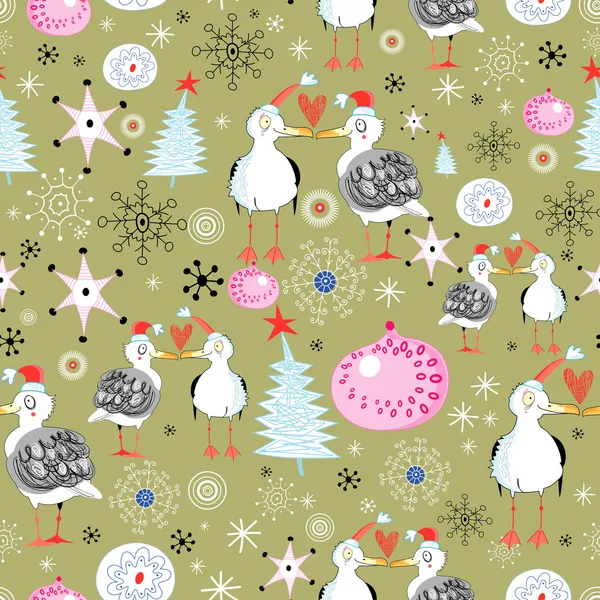 Christmas texture with gulls — Stock Vector