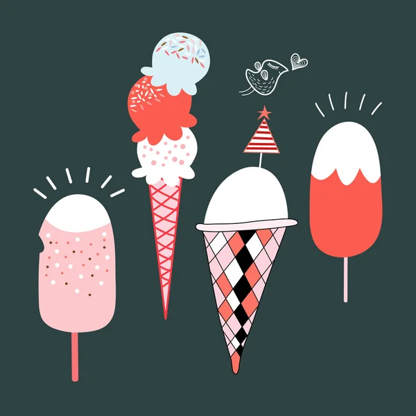 Helado y aves — Vector de stock