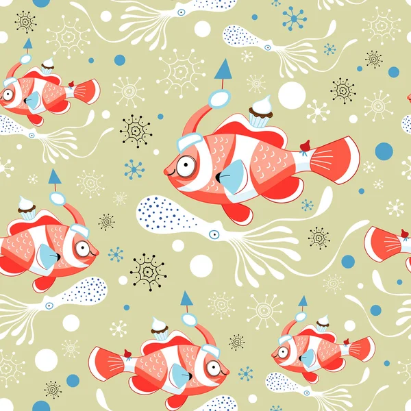 冬季纹理与鱼 — 图库矢量图片