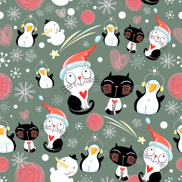 Kediler ve penguenler Christmas doku